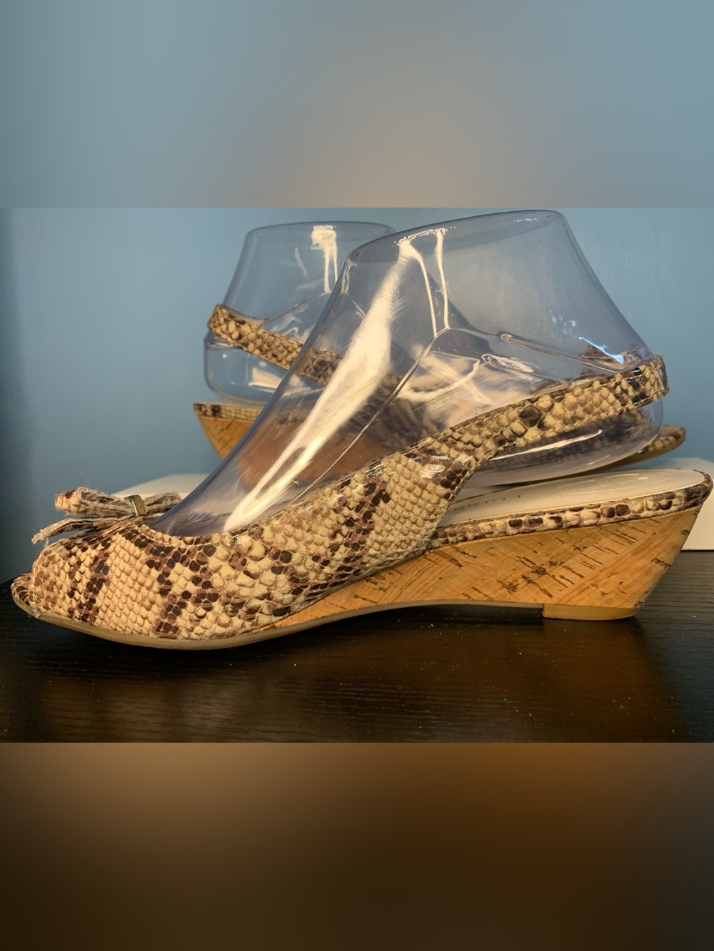 Etienne Aigner Women's Snake-Print Peep Toe Flats in Beige